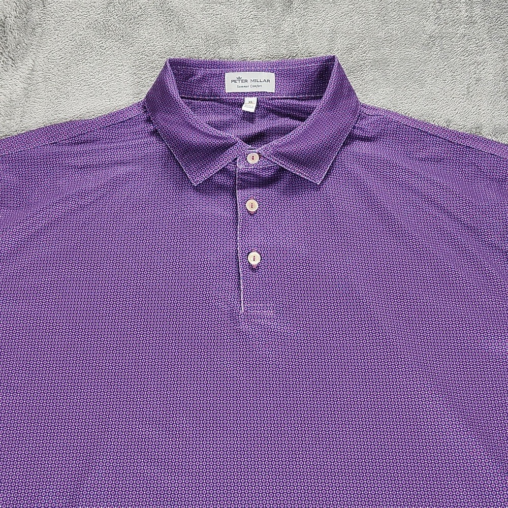 Peter Millar Polo Shirt Mens‎ XL Purple Geo Print Summer Comfort Golf Stretch